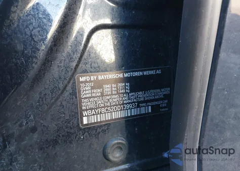 2013 BMW 750Li xDrive z USA, uszkodzony, nr VIN WBAYF8C52DD139937